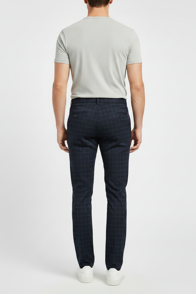 Pantalon Chino Bleu Marine Carreaux Slim Élégant Homme - Gabardine - vue 2