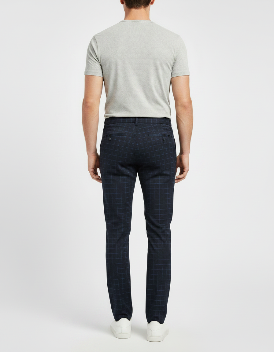 Pantalon Chino Bleu Marine Carreaux Slim Élégant Homme - Gabardine - vue 2