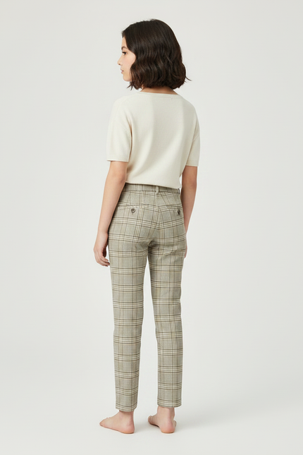 Pantalon Chino Carreaux Beige Droit Classique Enfant - Tweed - vue 2