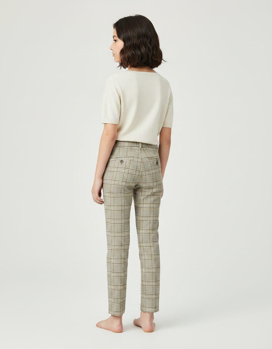 Pantalon Chino Carreaux Beige Droit Classique Enfant - Tweed - vue 2