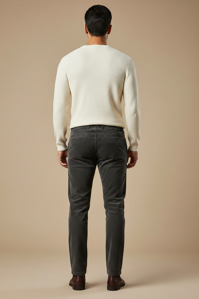 Pantalon Chino Gris Côtelé Slim Décontracté Homme - Cordé - vue 2