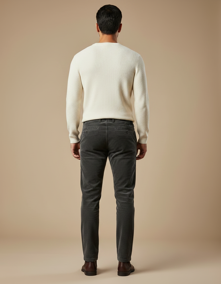 Pantalon Chino Gris Côtelé Slim Décontracté Homme - Cordé - vue 2