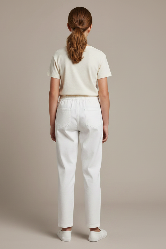 Pantalon Chino Blanc Droit Coton Confortable Fille - vue 2