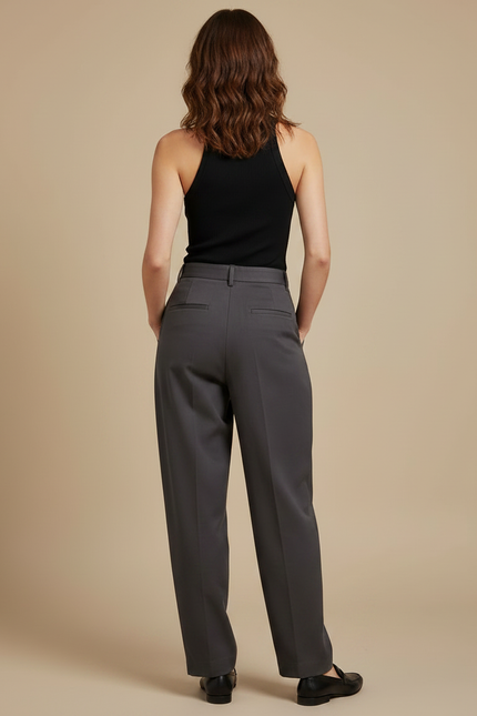 Pantalon Chino Gris Plissé Ample Femme Élégant - Gabardine - vue 2