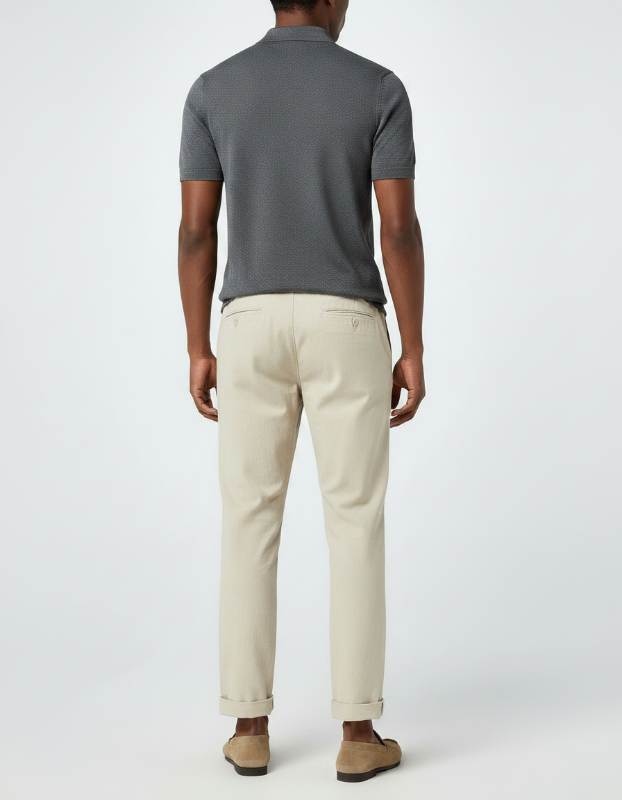 Pantalon Chino Beige Cordon Coton Décontracté Homme - vue 2