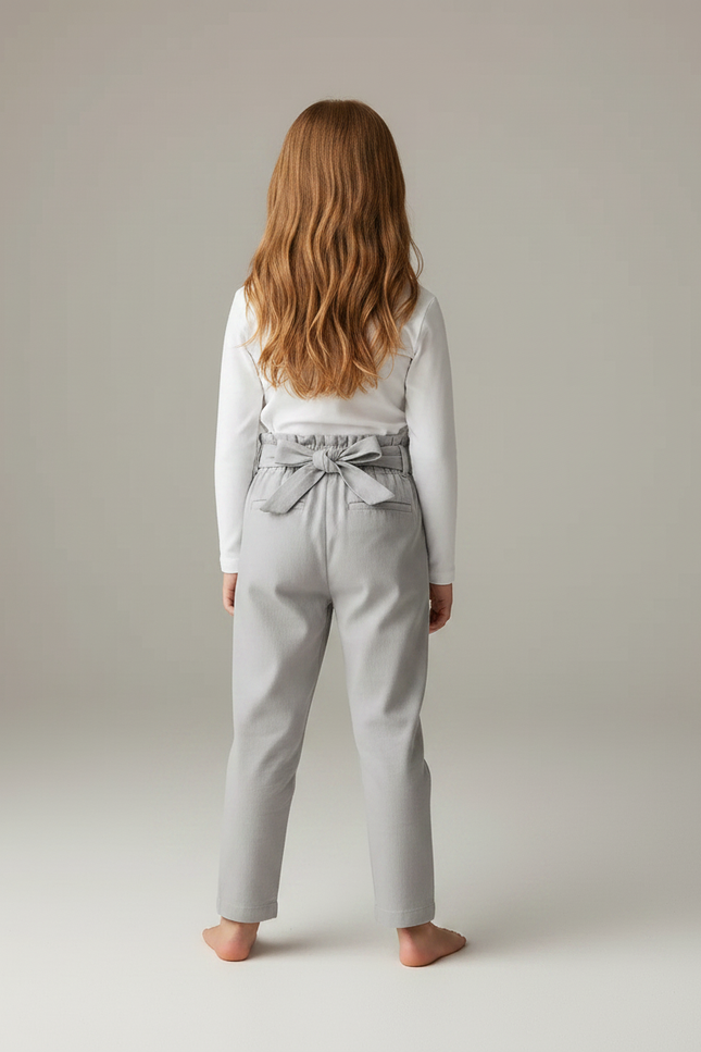 Pantalon Chino Gris Fille Coton Décontracté Ceinturé - vue 2