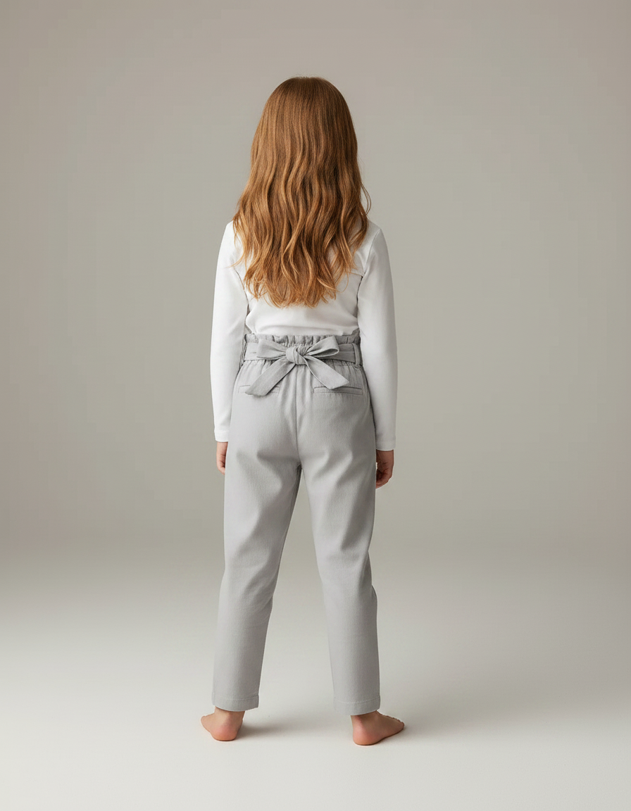 Pantalon Chino Gris Fille Coton Décontracté Ceinturé - vue 2