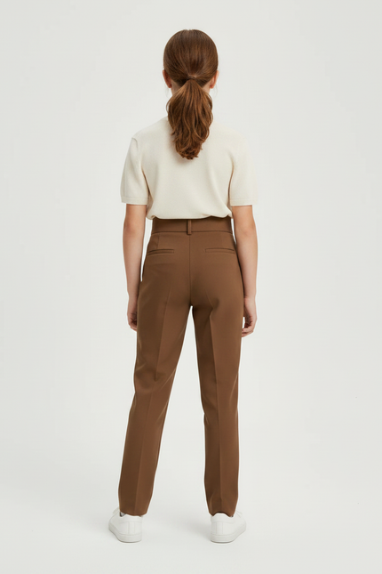 Pantalon Chino Marron Plissé Taille Haute Élégant Enfant - Gabardine - vue 2