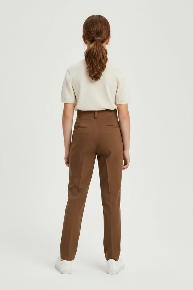 Pantalon Chino Marron Plissé Taille Haute Élégant Enfant - Gabardine - vue 2