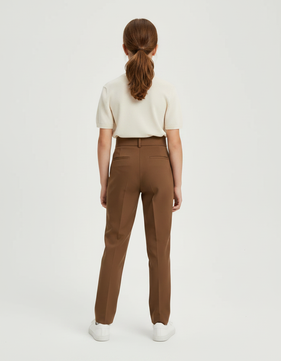 Pantalon Chino Marron Plissé Taille Haute Élégant Enfant - Gabardine - vue 2