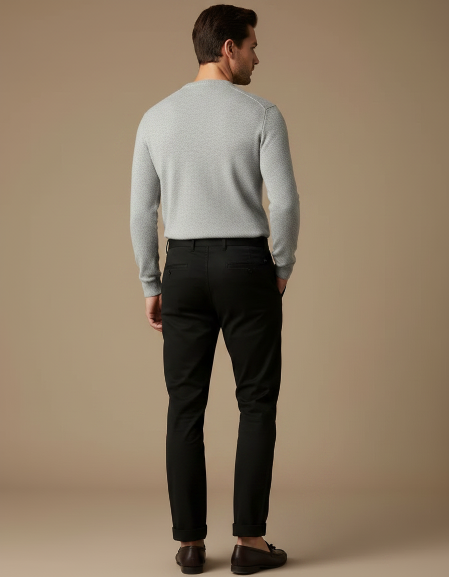 Pantalon Chino Noir Droit Homme Élégant Classique - Gabardine - vue 2