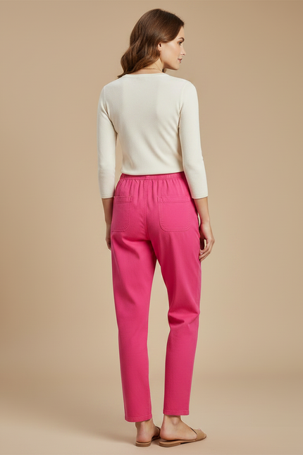 Pantalon Chino Rose Brodé Coton Ample Décontracté Femme - vue 2