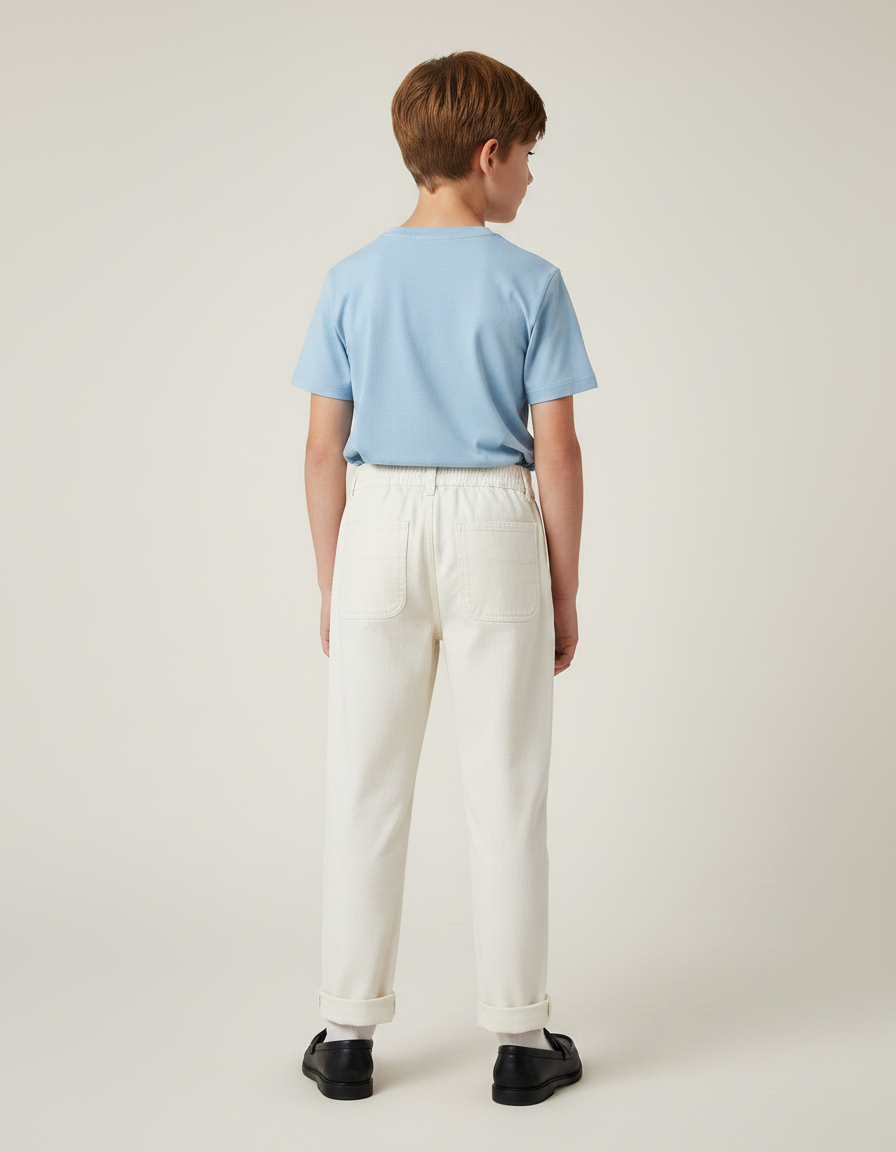 Pantalon Chino Écru Coton Droit Confortable Enfant - Beige - vue 2