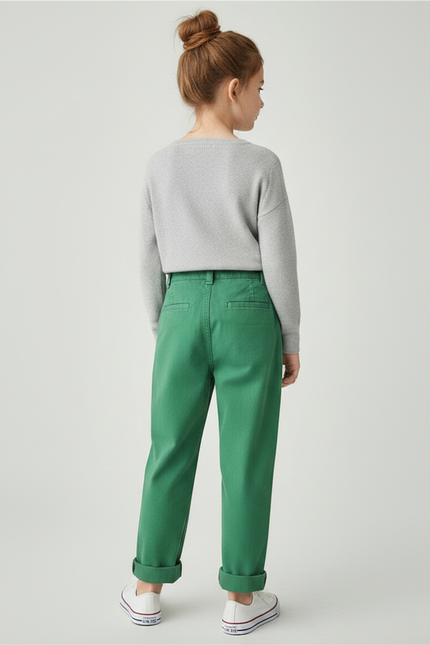 Pantalon Chino Vert Coton Ample Décontracté Enfant - Gabardine - vue 2