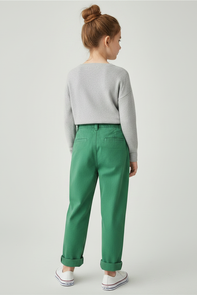 Pantalon Chino Vert Coton Ample Décontracté Enfant - Gabardine - vue 2