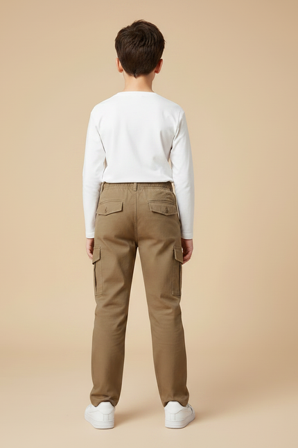 Pantalon Chino Kaki Cargo Coton Droit Garçon - Gabardine - vue 2
