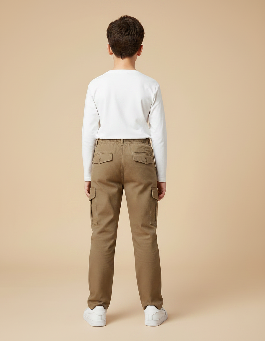 Pantalon Chino Kaki Cargo Coton Droit Garçon - Gabardine - vue 2