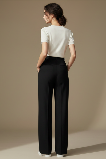 Pantalon Chino Noir Ample Fluide Taille Haute - Polyester - vue 2