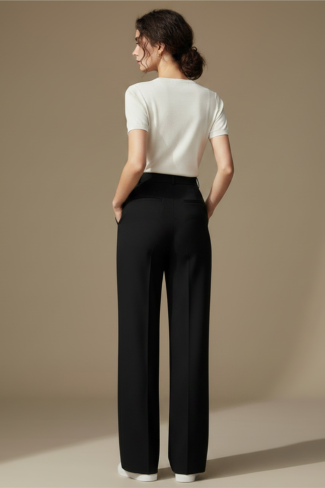 Pantalon Chino Noir Ample Fluide Taille Haute - Polyester - vue 2