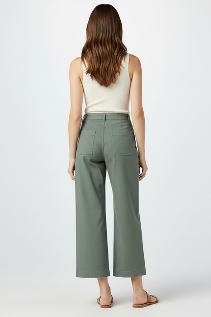 Pantalon Chino Vert Femme - Kaki Coton - vue 2
