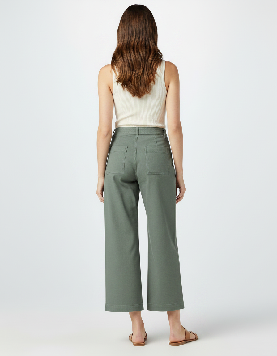 Pantalon Chino Vert Femme - Kaki Coton - vue 2