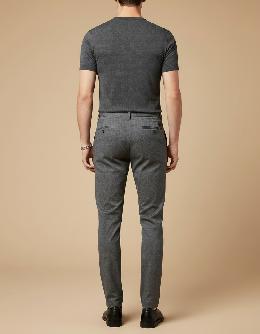 Pantalon Chino Gris Slim Élégant Habillé Micro-Motif - Polyester - vue 2