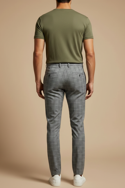 Pantalon Chino Carreaux Slim Gris Élégant Homme - Polyester - vue 2