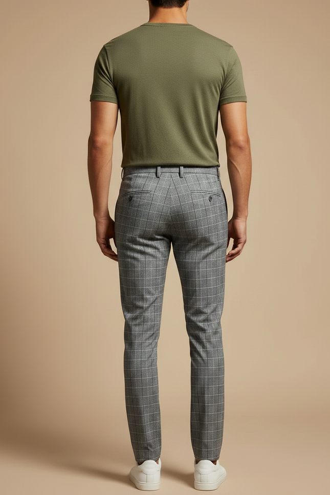 Pantalon Chino Carreaux Slim Gris Élégant Homme - Polyester - vue 2