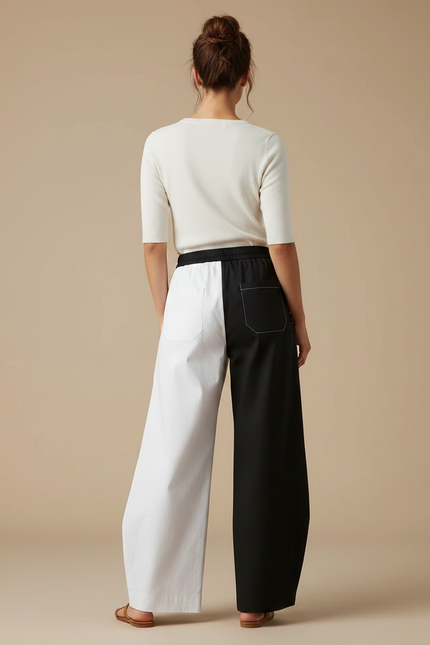 Pantalon Chino Ample Imprimé Chats Bicolore Décontracté - Coton - vue 2