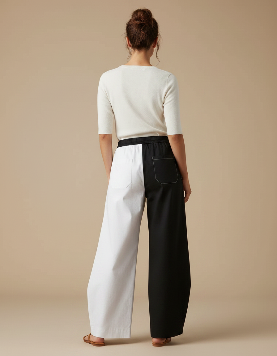 Pantalon Chino Ample Imprimé Chats Bicolore Décontracté - Coton - vue 2