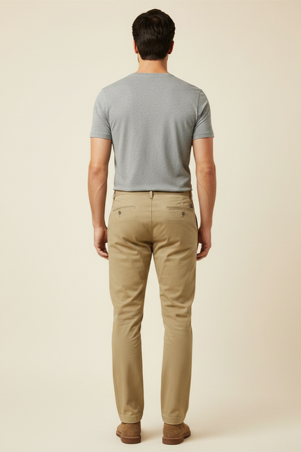Pantalon Chino Kaki Coton Droit Homme Élégant - vue 2