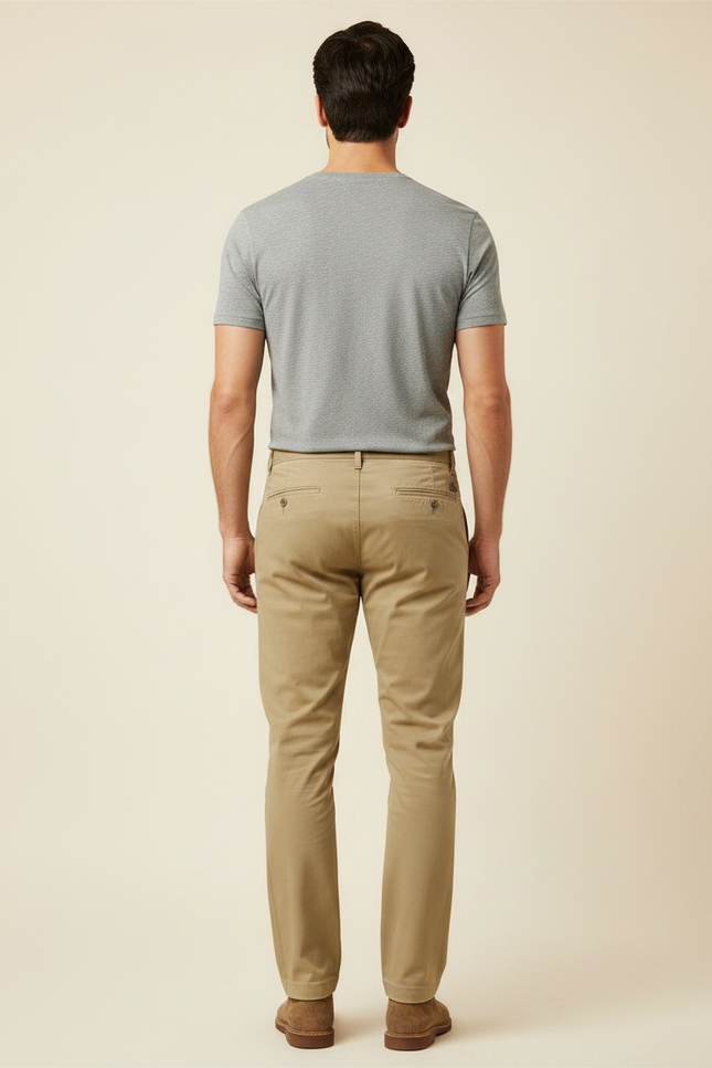 Pantalon Chino Kaki Coton Droit Homme Élégant - vue 2