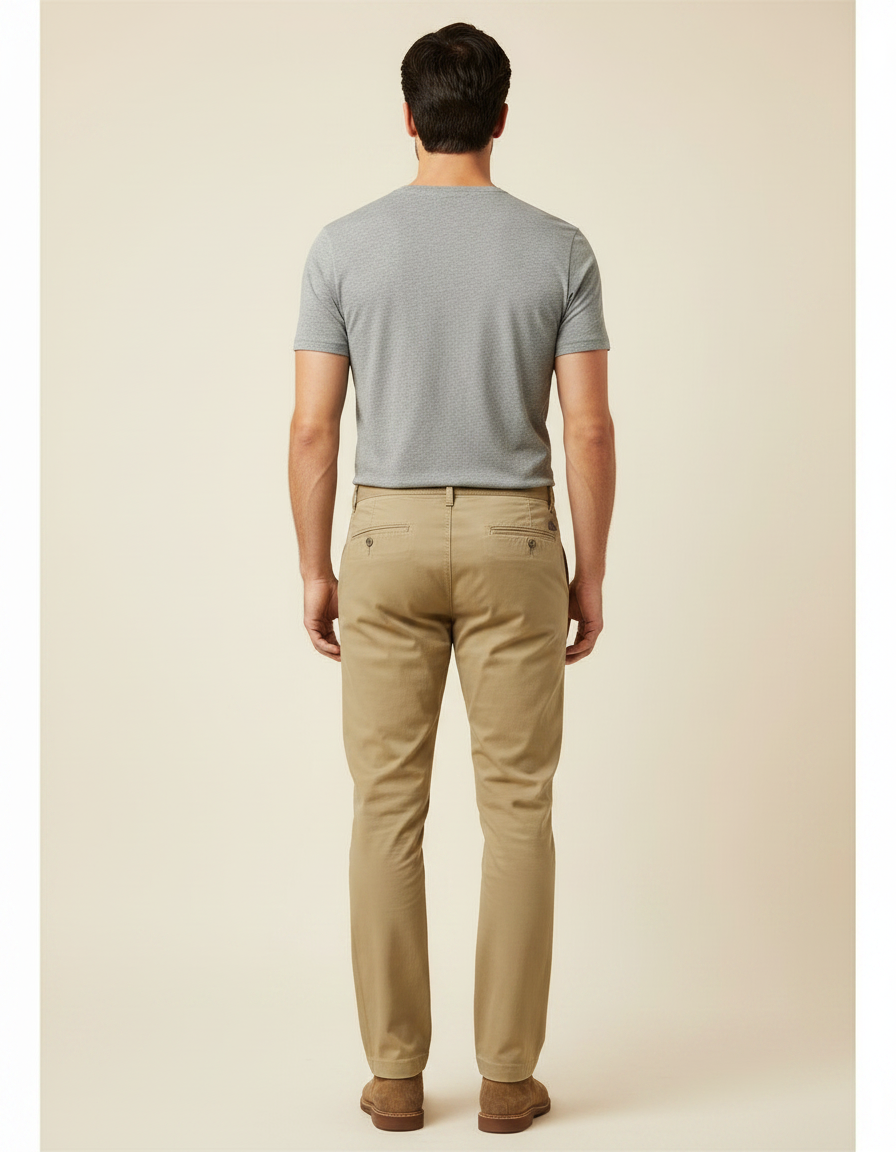 Pantalon Chino Kaki Coton Droit Homme Élégant - vue 2