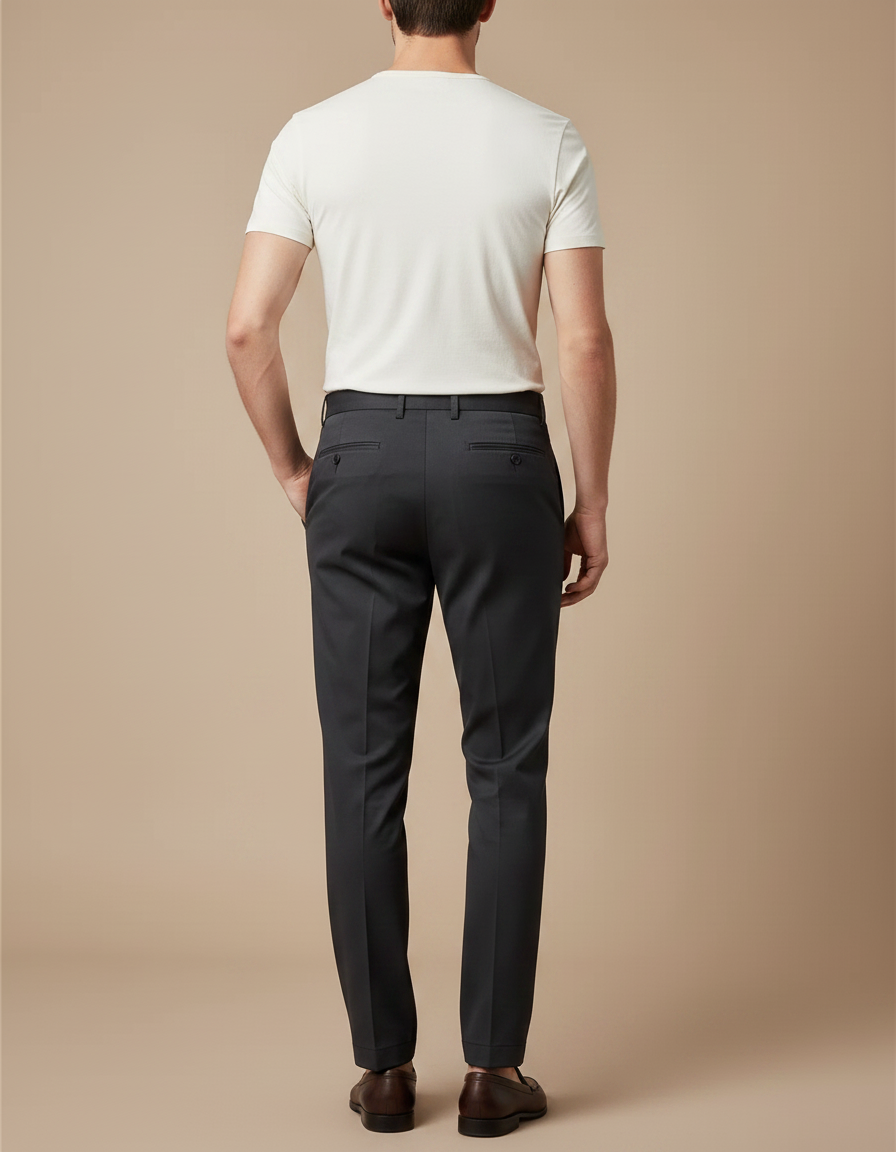 Pantalon Chino Gris Anthracite Plissé Élégant Homme - Gabardine - vue 2