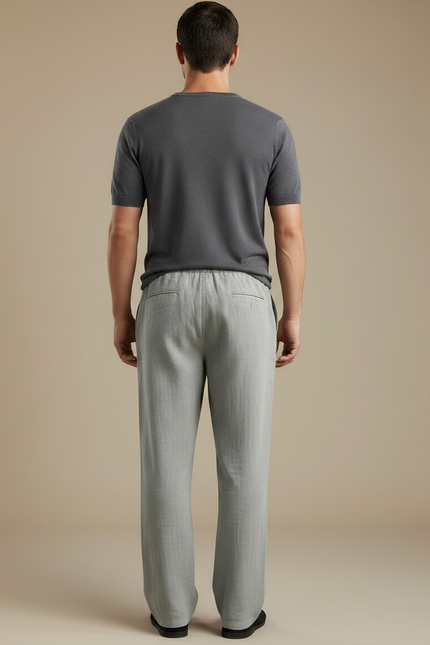 Pantalon Chino Lin Gris Clair Ample Homme Décontracté - vue 2