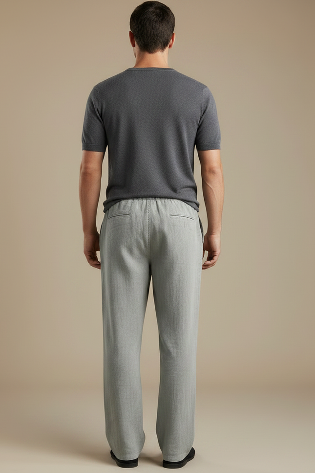 Pantalon Chino Lin Gris Clair Ample Homme Décontracté - vue 2