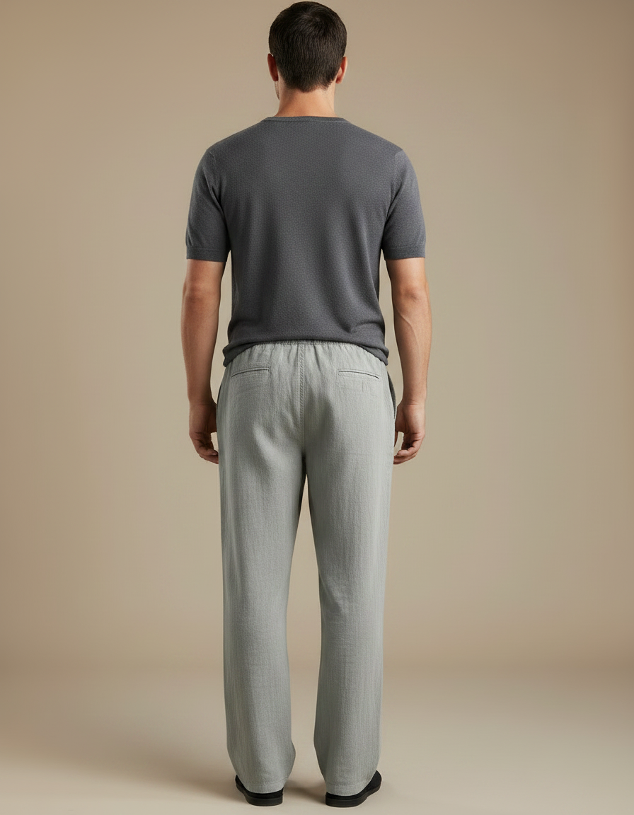Pantalon Chino Lin Gris Clair Ample Homme Décontracté - vue 2