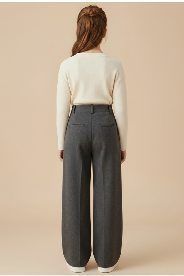 Pantalon Chino Gris Laine Ample Taille Haute - vue 2