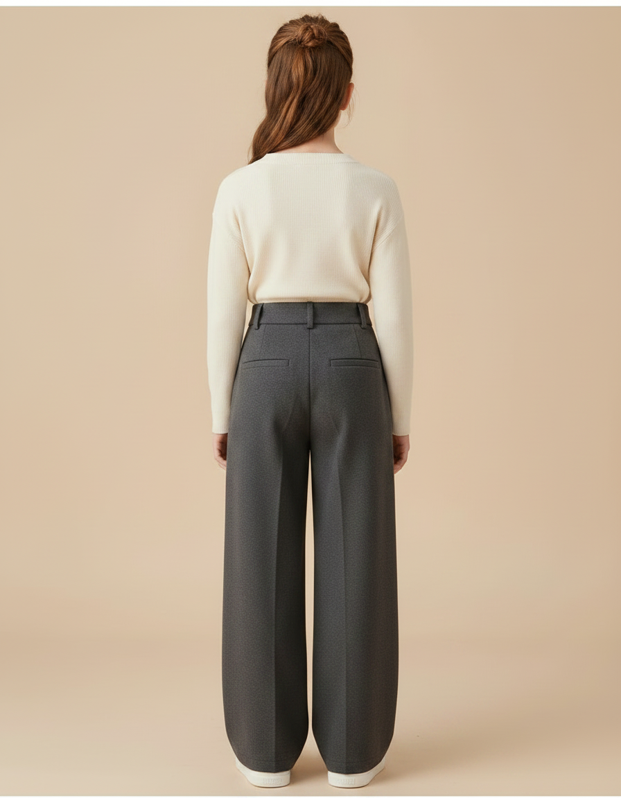 Pantalon Chino Gris Laine Ample Taille Haute - vue 2