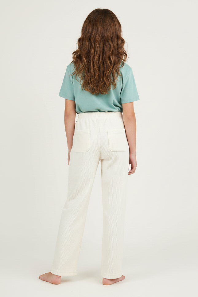 Pantalon Chino Écru Côtelé Droit Confortable Enfant - Beige Cordé - vue 2