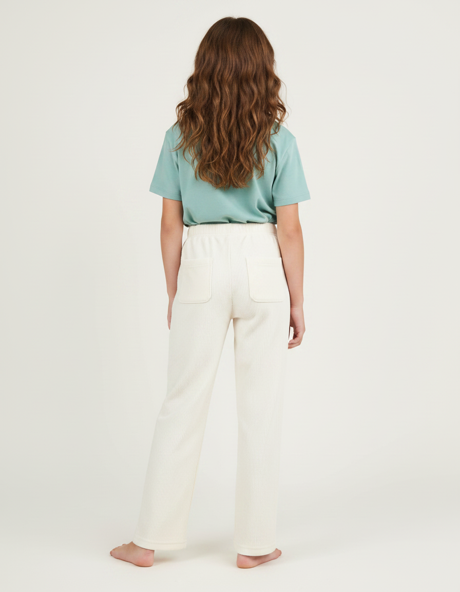 Pantalon Chino Écru Côtelé Droit Confortable Enfant - Beige Cordé - vue 2