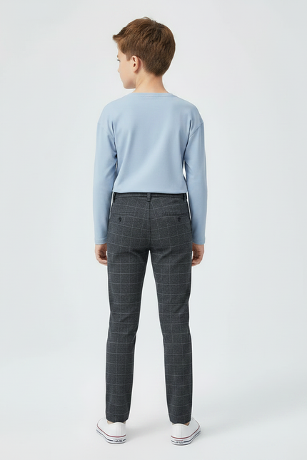Pantalon Chino Carreaux Gris Slim Garçon Tendance - Laine - vue 2