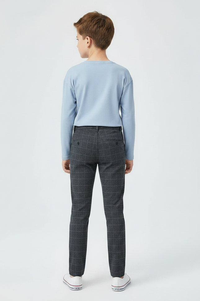 Pantalon Chino Carreaux Gris Slim Garçon Tendance - Laine - vue 2
