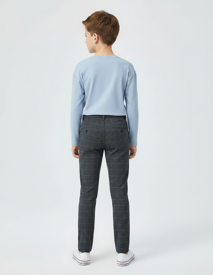 Pantalon Chino Carreaux Gris Slim Garçon Tendance - Laine - vue 2