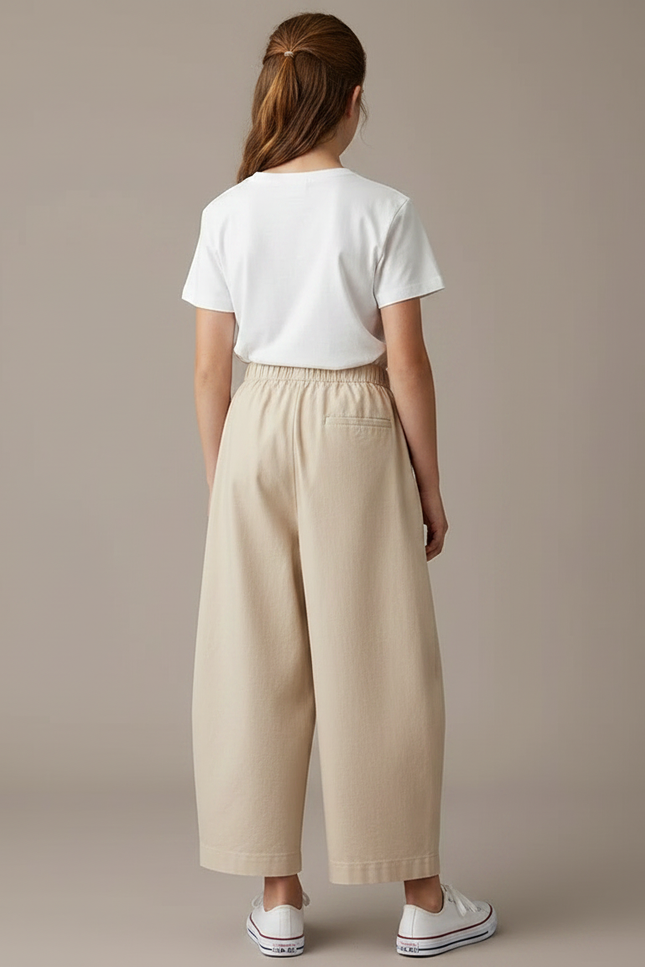 Pantalon Chino Beige Ample Coton Fille Décontracté - vue 2