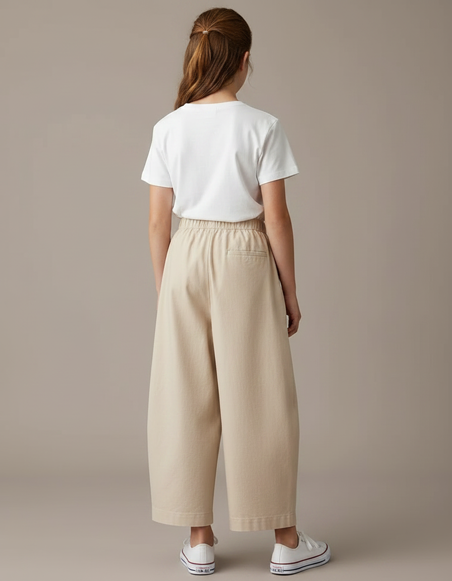 Pantalon Chino Beige Ample Coton Fille Décontracté - vue 2