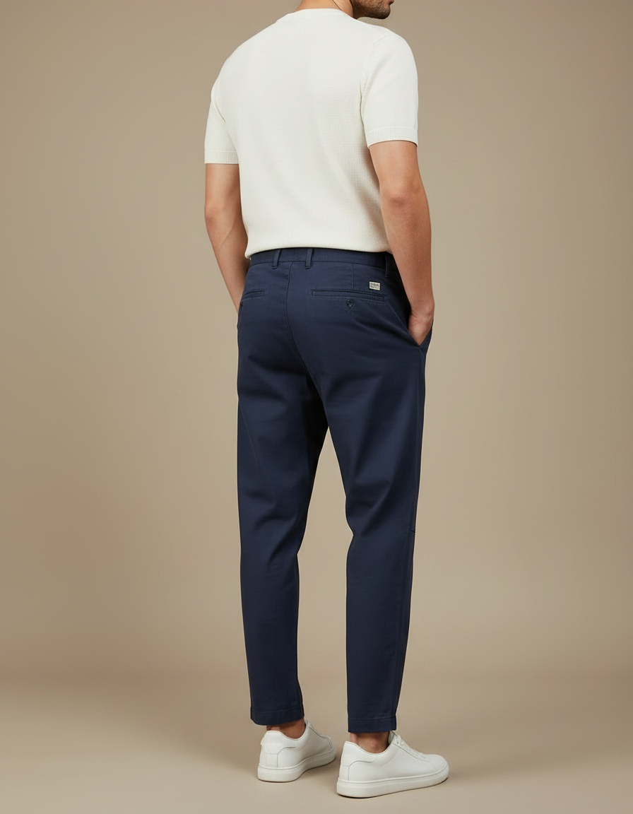 Pantalon Chino Bleu Marine Coton Ample Décontracté Homme - Gabardine - vue 2