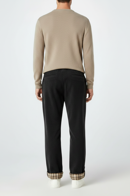 Pantalon Chino Noir Côtelé Ample Cordon Plaid Homme - Cordé - vue 2