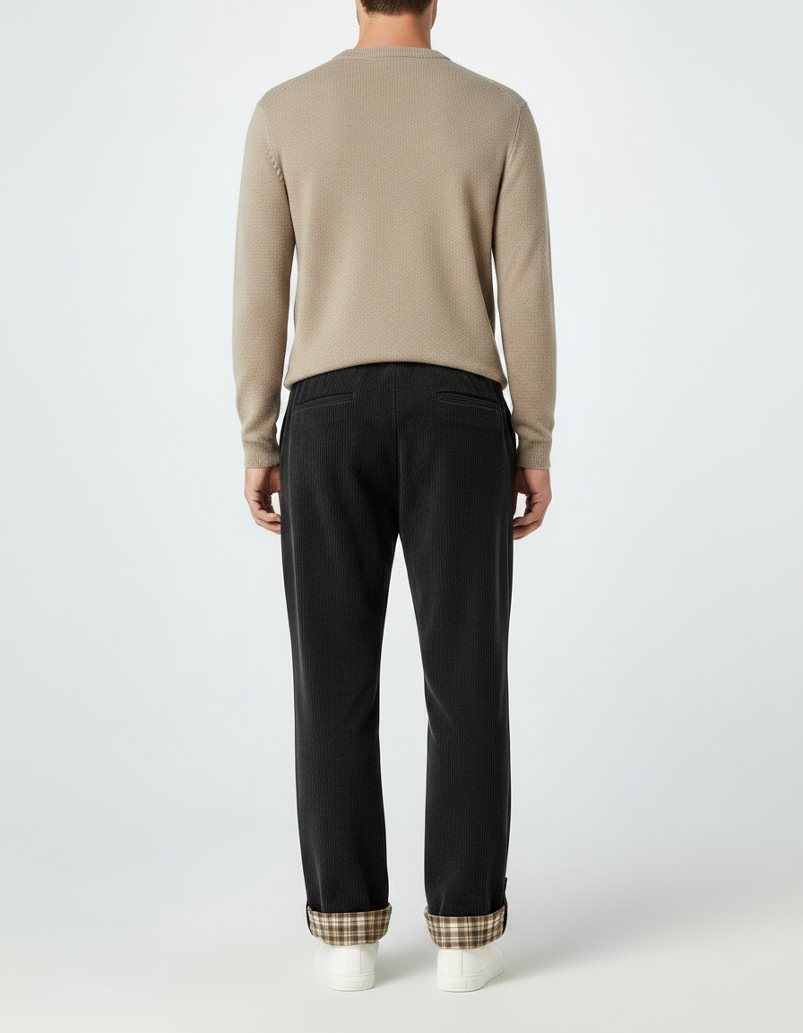 Pantalon Chino Noir Côtelé Ample Cordon Plaid Homme - Cordé - vue 2