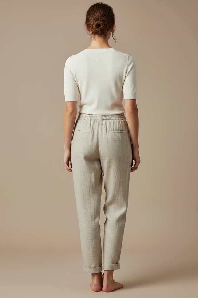 Pantalon Chino Lin Beige Ample Décontracté Femme - vue 2